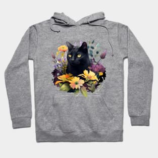 Black Cat Floral Hoodie